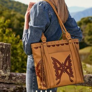 Patricia Nash Western Lux “Rena” Leather Tote Bag Butterfly Design NWT